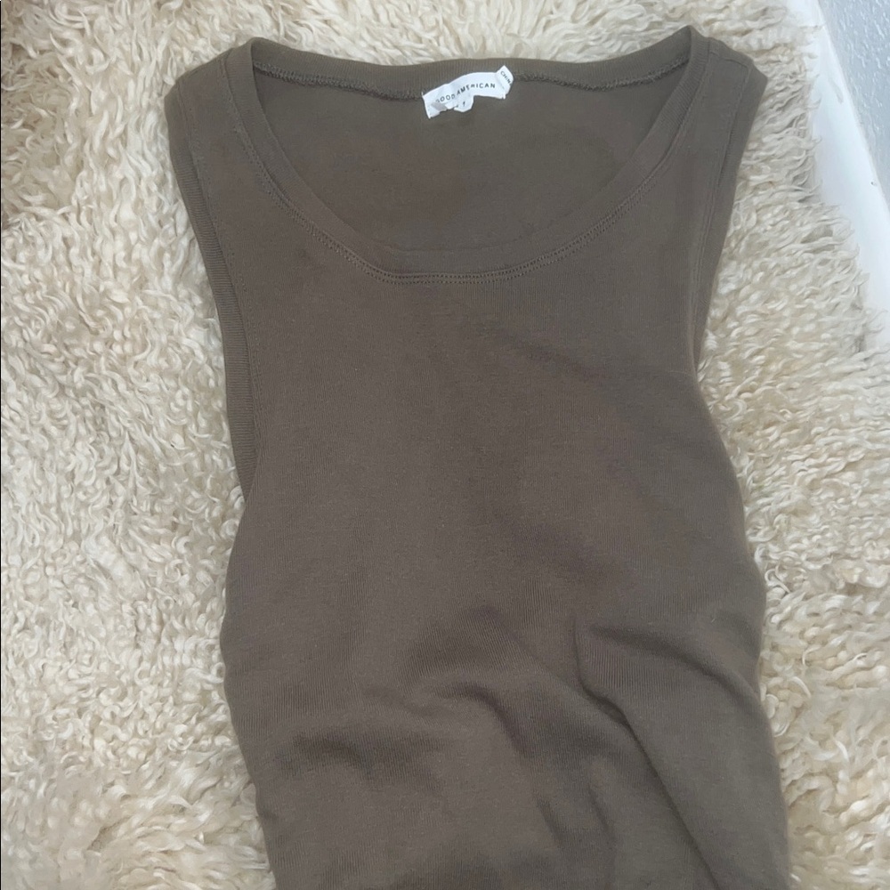 Good American Ribbed Knit Drawstring Side Ruched Tank Mini Dress - Picture 5 of 10